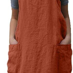 Japanese Pinafore Apron Smock Cotton Apron with Pockets Plus Size Aprons for Wom
